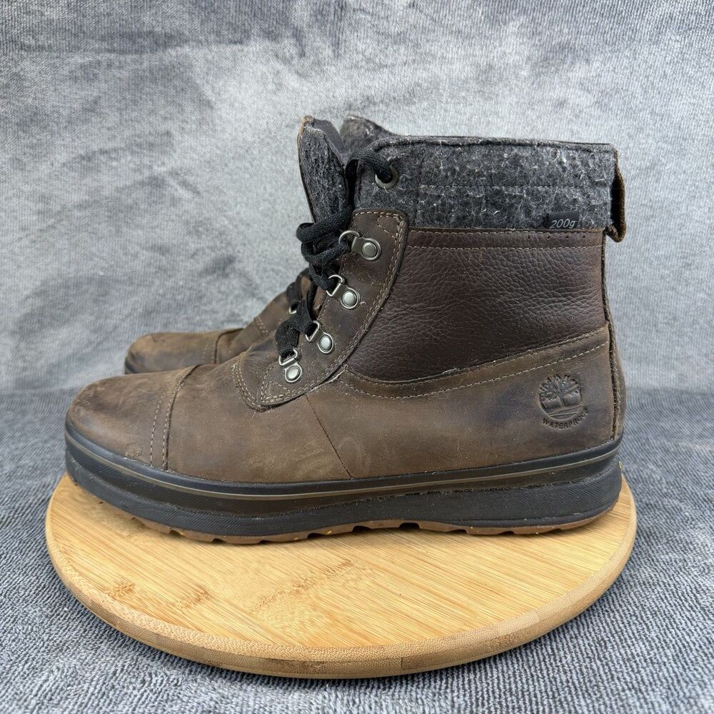 Timberland Boots Mens Size 12 Brown Leather Waterproof Vibram Snow Winter A11F7